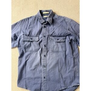 Cabela's Stonewash Canvas Blue Button Up Shirt Men's Medium Distressed Workwear